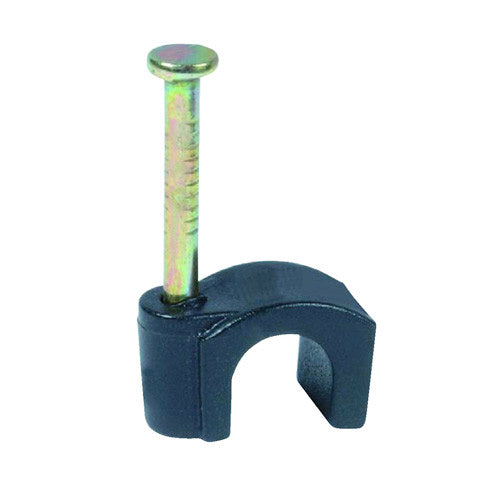 Allied Bolt RG-6 (7MM) Plastic Cable Clip with .078"x1" Nail (Black) 100/Box - 1775