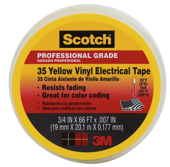 3M Scotch 35 Electrical Tape, 7 mil Thick, PVC Backing, Yellow - 10844