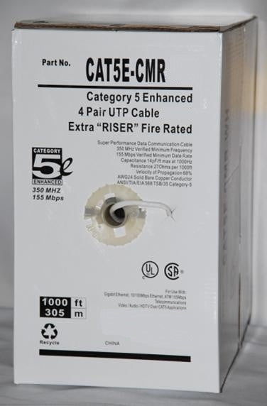 Excess Supply 24/4PR Data/Voice Cable 1000' Box - CAT5E-CMR-WH