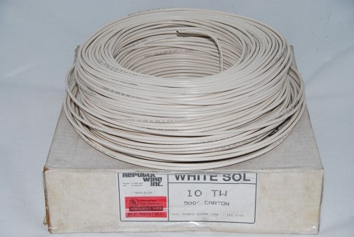 Republic Wire Copper 10TW Solid White 500'/Box - 10TWWHITE